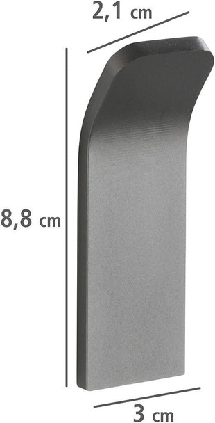 Wenko Uno Montella Wall Hook for Gluing, Rustproof, Aluminium, 3 x 8.8 x 2.1 cm, Anthracite