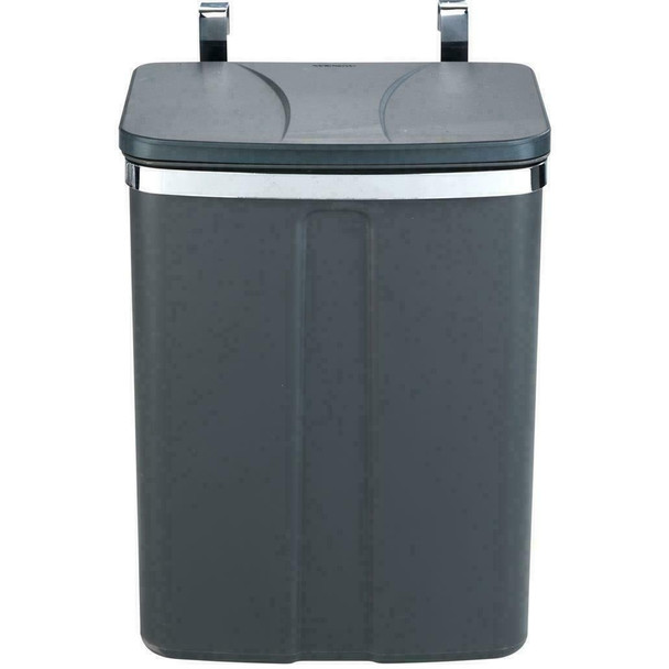 Wenko Door Trash Can Kitchen Bin 12 Litre Capacity Polypropylene, Grey, 26 x 34 x 18 cm