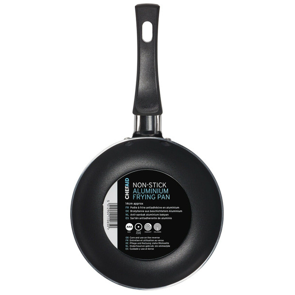 Chef Aid Mini Aluminium Non-stick Coated Frying Pan, Measures 14cm wide and ideal for frying eggs or single servings, Comes with a heat resistant handle, suitable for gas or electric hobs