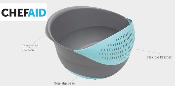 Chef Aid Contain Non-Slip Draining Bowl & Multi-Functional Sieve, 4 Litre