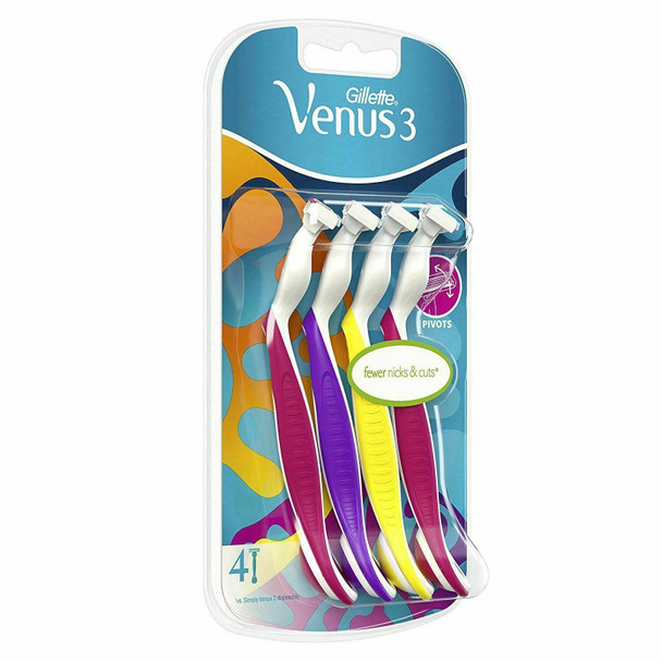 4 x Venus Gillette 3 Women's Disposable Razors with 3 Blades and Moisture Strip