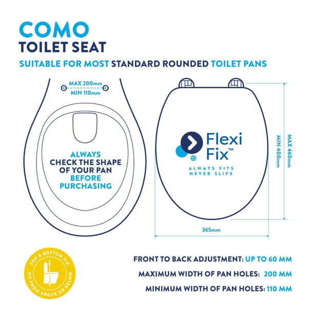 Croydex WL600722H Flexi-Fix Como Always Fits Never Slips Anti Bacterial Toilet Seat, Wood, White, 43 x 36.5 x 6 cm