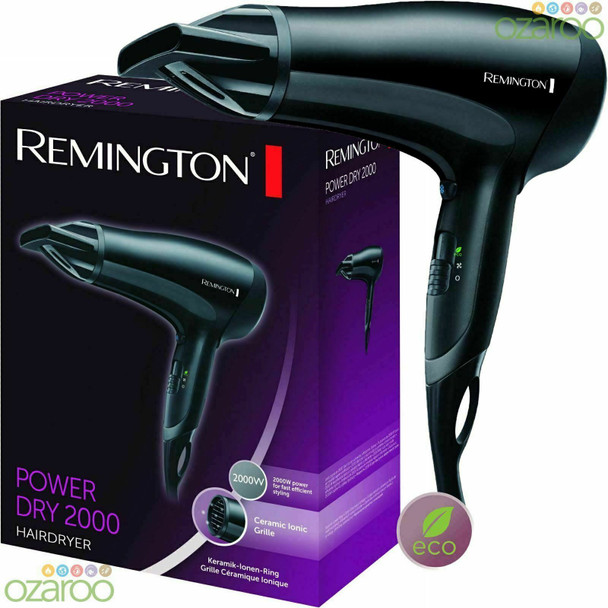 Remington Power Dry 2000 2000W Hair Dryer Black with Handle Hole 2000 W