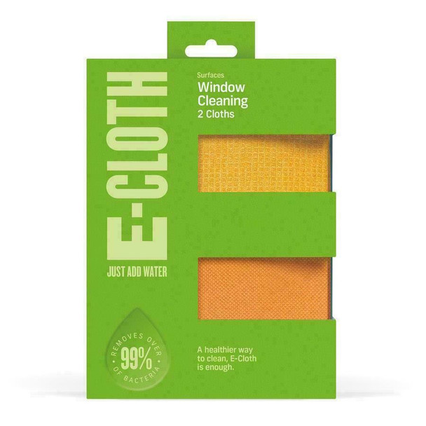 E-Cloth Window Scrubbing & Polishing Set, Microfibre, Orange, 2 Cloth Set