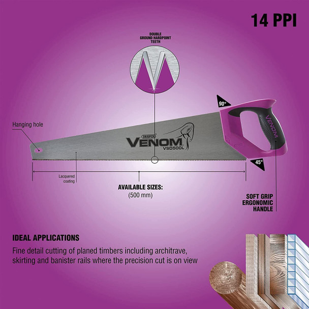 Draper 66125 Venom Double Ground 14PPI Laminate Saw, 500 mm Blade