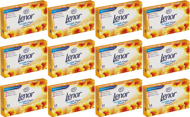 ( 12 Pack ) Lenor Dryer Sheets Summer Breeze Tumble 34 Washes