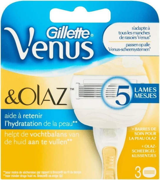 Gillette Venus ComfortGlide Coconut with Olay Razor Blades Women, Pack of 3, 2-In-1 Razor Blade Refills with Moisture Bars