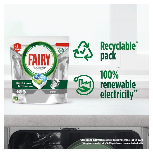 Fairy Platinum All In One Dishwasher Tablets, Regular, 51 Tablets, For Tough Challenges, Even Cleans Greasy Filters