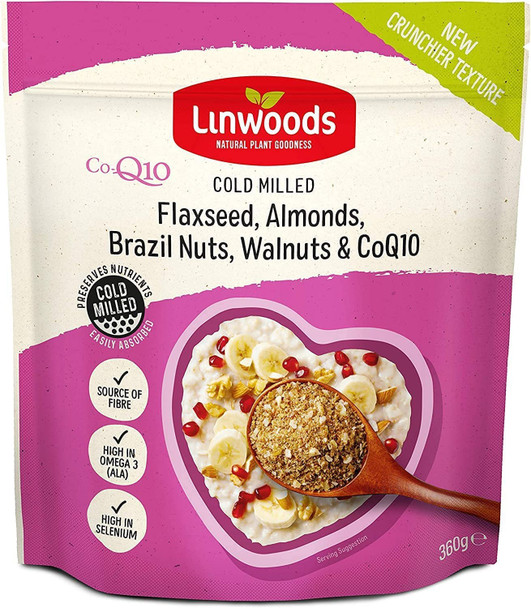 Linwoods Milled Flaxseed, Almonds, Brazil Nuts, Walnuts and Co-q10 360g (Pack of 12)