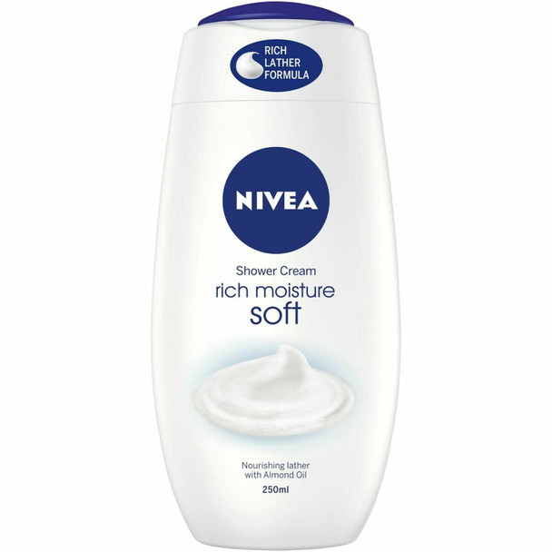6 x Nivea Creme Soft Shower Gel 250ml Almond Oil - Soft Lather/Moisturises Skin