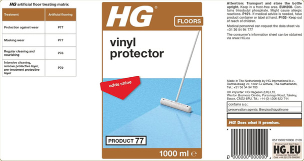 HG Vinyl Protector, Protective Coating Gloss Finish Glass Polish for Artificial Flooring, Protects Against Wear & Tear, Scratches & Damage, Non Slip Formula – 1 l (Pack of 1)(113100106)