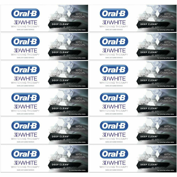 12 x Oral-B 3D White Toothpaste Whitening Therapy Deep Clean Paste with Charcoal