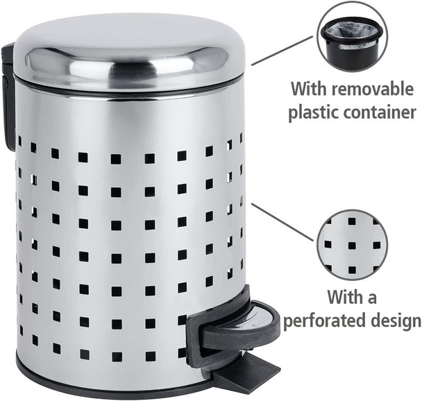 Wenko Pedal Bin Leman Perforated 3L High-gloss Stainless Steel Silver, 25 cm