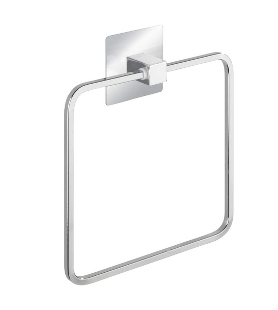 WENKO Turbo-Loc® Quadro Stainless Steel Towel Ring - No Drilling Required, Stainless Steel, 16.5 x 19.5 x 3.5 cm, Chrome