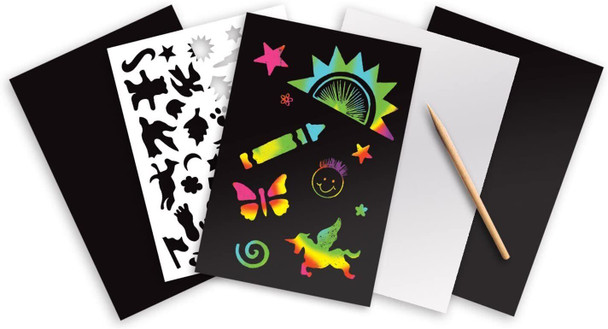 Melissa & Doug 15801 Scratch Art Activity Kit: Rainbow - 4 Boards, Stencil Sheet, Wooden Stylus