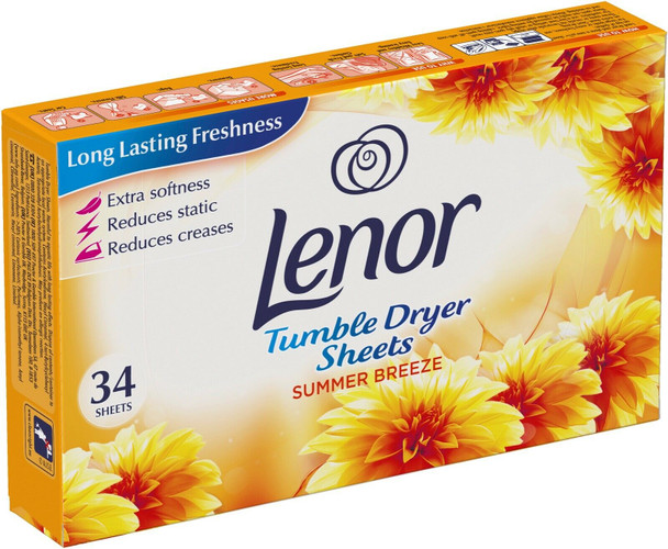 Lenor Fabric Conditioner Tumble Dryer Sheets, Pack of Two, 2 x 34 Sheets, Summer Breeze Scent