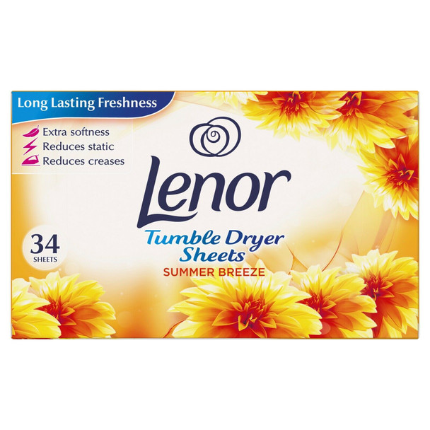 Lenor Fabric Conditioner Tumble Dryer Sheets, Pack of Two, 2 x 34 Sheets, Summer Breeze Scent