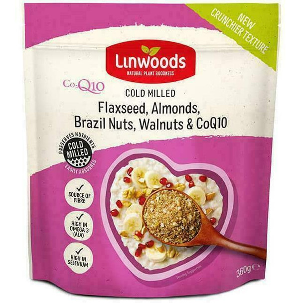 Linwoods Milled Flaxseed, Almonds, Brazil Nuts, Walnuts and Co-q10 360g (Pack of 8)