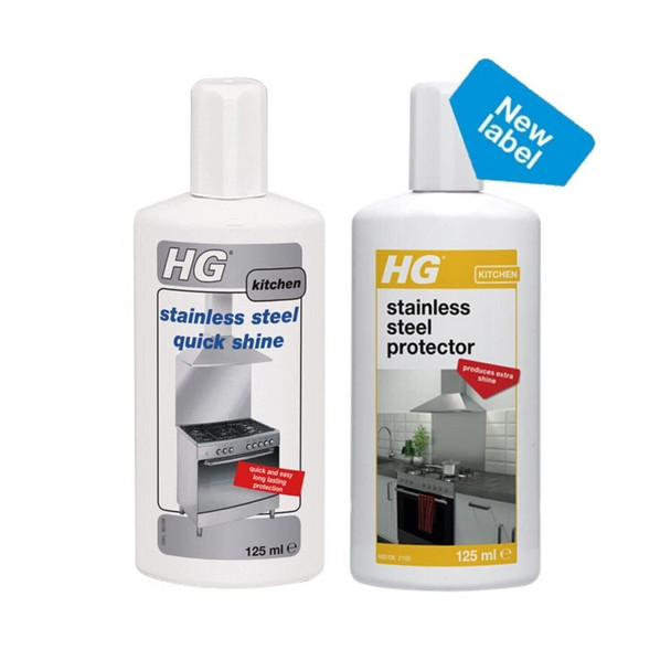 HG Stainless Steel Protector, Fast Shine and Polishing for Chrome, Aluminium, Steel and Other Metal Surfaces, Streak Free Glossy Finish with Protective Layer - 125ml (482012106)