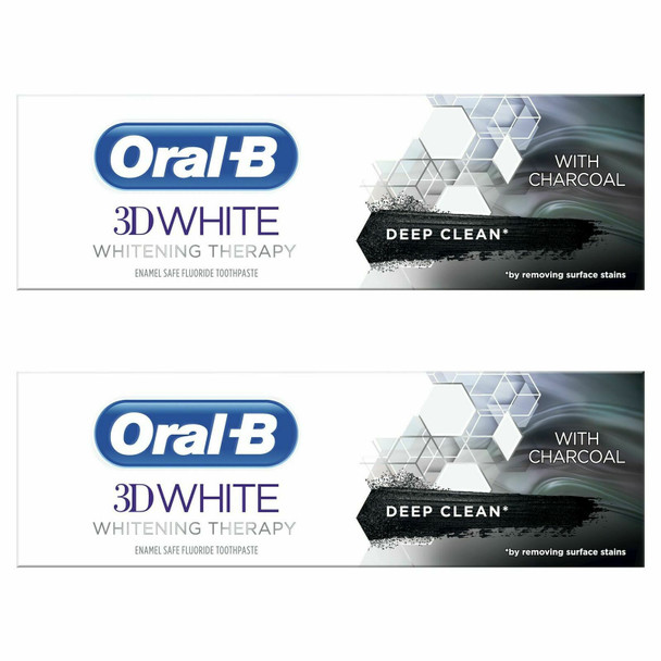 2 x Oral-B 3D White Toothpaste Whitening Therapy Deep Clean Paste with Charcoal