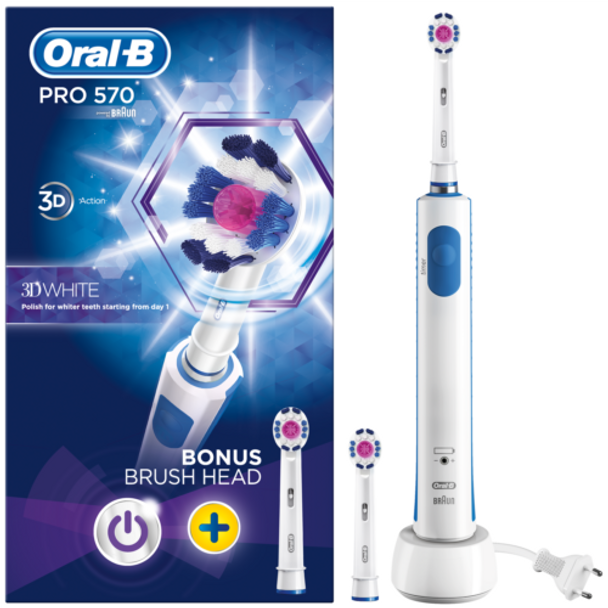 Oral B Pro 570 Electric Toothbrush 3D White with Refill Head
