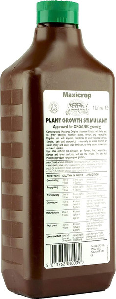 Maxicrop POPGS61L Original Seaweed Extract Organic Plant Growth Stimulant, 1L - Natural Seaweed Extract Fertiliser - Boosts Healthy Root Development - Approved for Organic Growing - Plant Nutrition