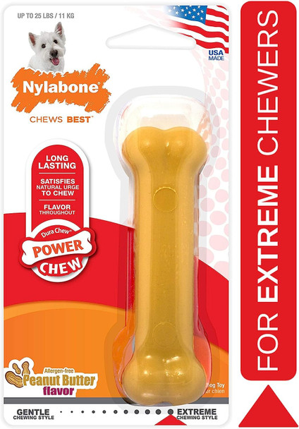 Nylabone Dura Chew Extreme Tough Dog Chew Toy Bone, Allergen Free Peanut Butter Flavour, L, for Dogs Up to 23 kg