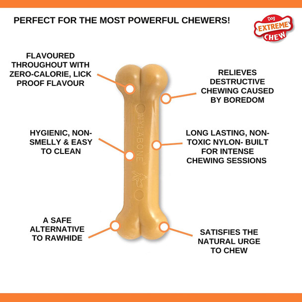 Nylabone Dura Chew Extreme Tough Dog Chew Toy Bone, Allergen Free Peanut Butter Flavour, L, for Dogs Up to 23 kg