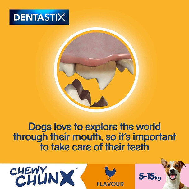 Pedigree Dentastix Chewy Chunx Mini Dog Treat Chicken Flavour. Pack of 10x 68g (2 Boxes). Helps clean dogs teeth.