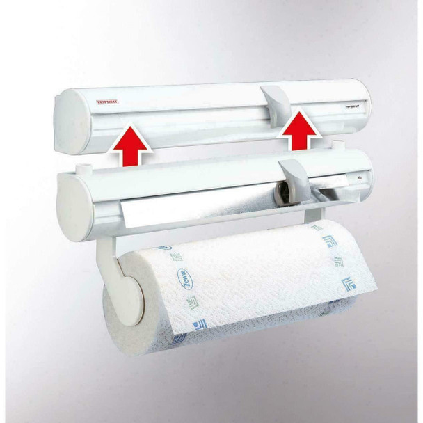 Leifheit Rolly ComfortLine Kitchen Roll Holder Wall Mounted Holder for Cling Film, Foil and Kitchen Roll, Easy-Install Dispenser, 42.5 x 8.5 x 13.2 cm, Kitchen Towel Holder, White