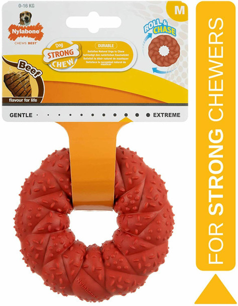 Nylabone Strong Natural Rubber Dog Chew Toy, Bouncy, Beef Flavour, Medium,for dogs 0-16kg