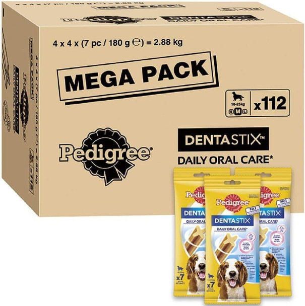 Pedigree DentaStix - Daily Dental Chews For Medium Dogs (10 - 25 kg), 2.88 kg (1 x 112 Sticks)