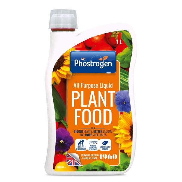 Phostrogen 86601207 All Purpose Liquid Plant Food, 1L - Plant and Edibles Fertiliser Feed - for Promoting Healthy Growth - Improves Drought Resistance - Plant Nutrition - Indoor and Garden Use, Orange