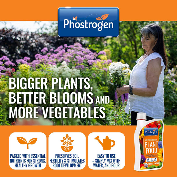 Phostrogen 86601207 All Purpose Liquid Plant Food, 1L - Plant and Edibles Fertiliser Feed - for Promoting Healthy Growth - Improves Drought Resistance - Plant Nutrition - Indoor and Garden Use, Orange