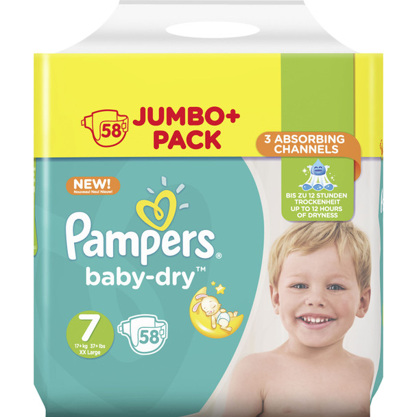 Pampers Baby Dry Size 7, 58 Nappies Jumbo+ Pack