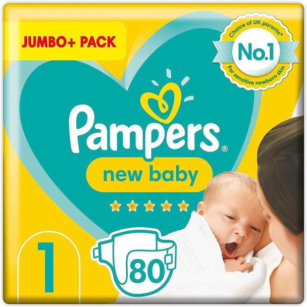 Pampers Size 1 New Baby Baby Nappies, 80 Count, Baby Essentials For Newborn (2-5 kg / 4-11 lbs)