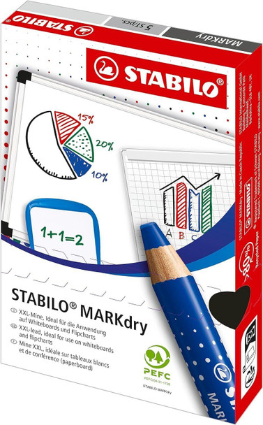 Whiteboard and Flipchart Markers - STABILO MARKdry - Pack of 5 - Black