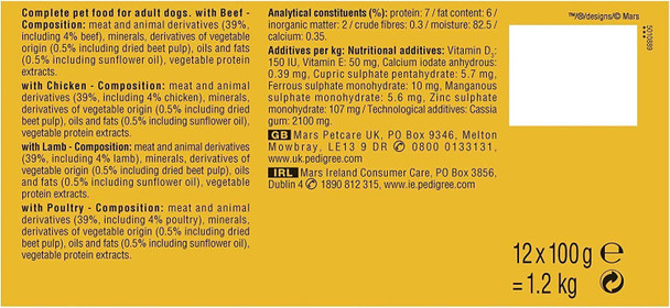 Pedigree Wet Dog Food for Adult Dogs 1+ Mixed Selection in Jelly 12 Pouches (12 x 100 g)