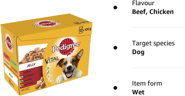 Pedigree Wet Dog Food for Adult Dogs 1+ Mixed Selection in Jelly 12 Pouches (12 x 100 g)