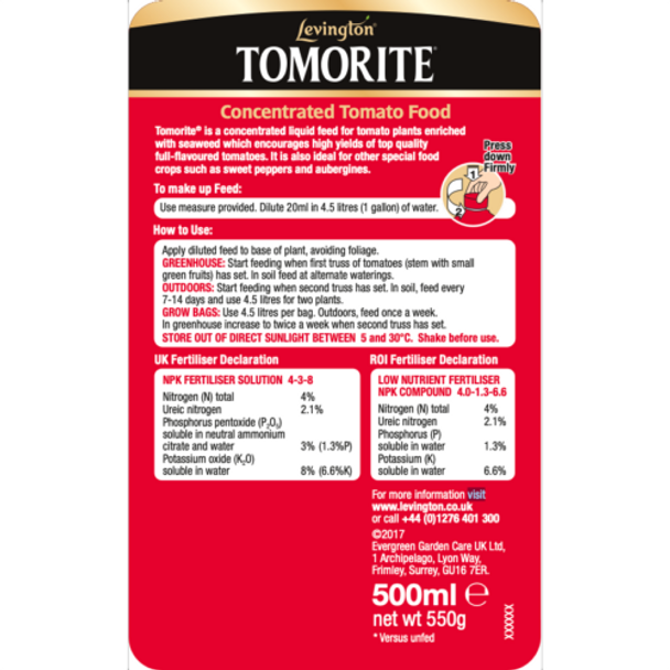 4 x Levington Tomorite Liquid Plant Food Tomato Food - 500ML