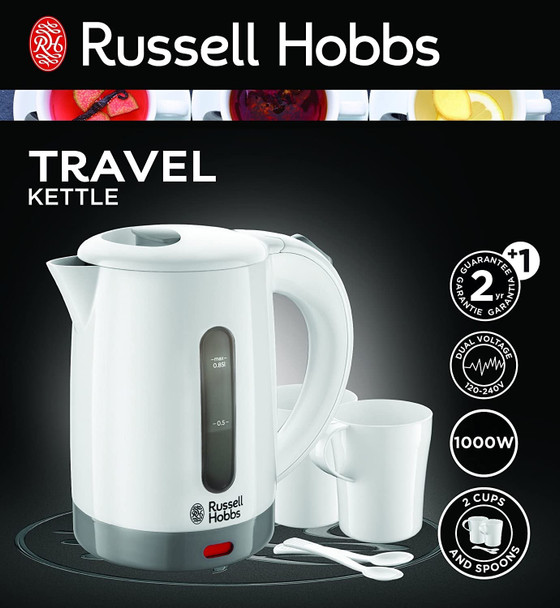 Russell Hobbs 23840 Compact Travel Electric Kettle, Plastic, 1000 W, White