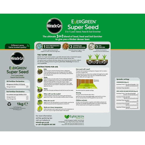 Miracle-Gro Professional Super Seed Hard Wearing Lawn Seed, 33m2, Green