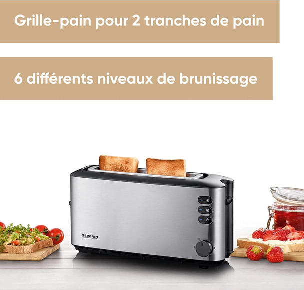 Severin Automatic long slot toaster with 1000 W of power AT 2515, brushed stainless steel-black