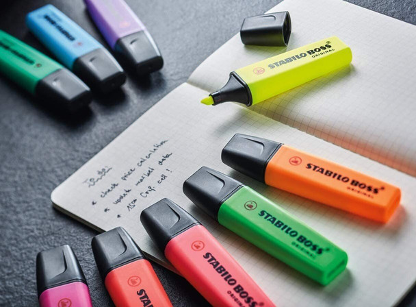 Stabilo Boss Original Yellow Highlighter Pen Set Anti-Dry Out 10 Packs of 2