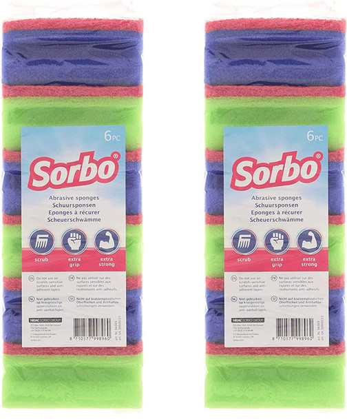 Sorbo Multi Colour Microfibre Scouring Sponges Set of 6 Pieces (Pack of 2)