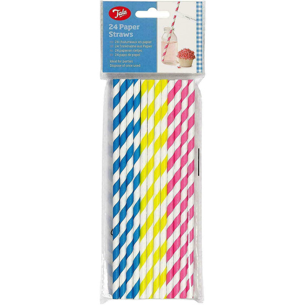 Tala Pastel Paper Straws - Recyclable Disposable Colourful Striped Drinking Straws