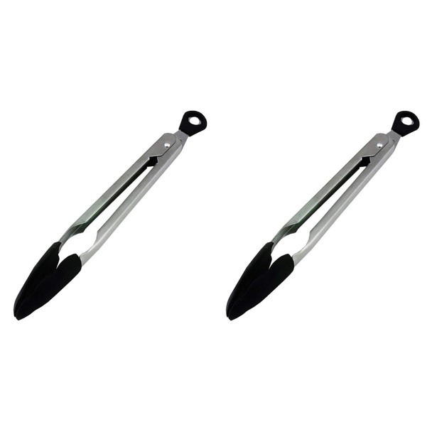 Tala Stainless Steel Rust Resistant Tongs with Silicone Head 23cm Black (Pack of 2)