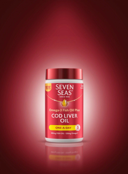 Seven Seas Cod Liver Oil Tablets With Omega-3, Fish Oil, One A Day, 4 Months Supply (120 Capsules), EPA & DHA, With High Strength Vitamin D & A