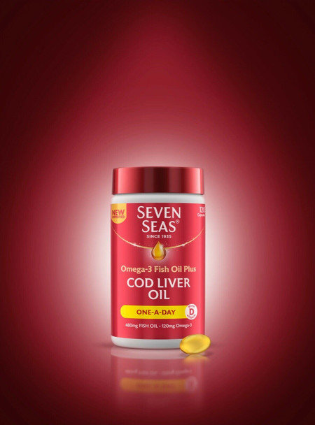Seven Seas Cod Liver Oil Tablets With Omega-3, Fish Oil, One A Day, 4 Months Supply (120 Capsules), EPA & DHA, With High Strength Vitamin D & A