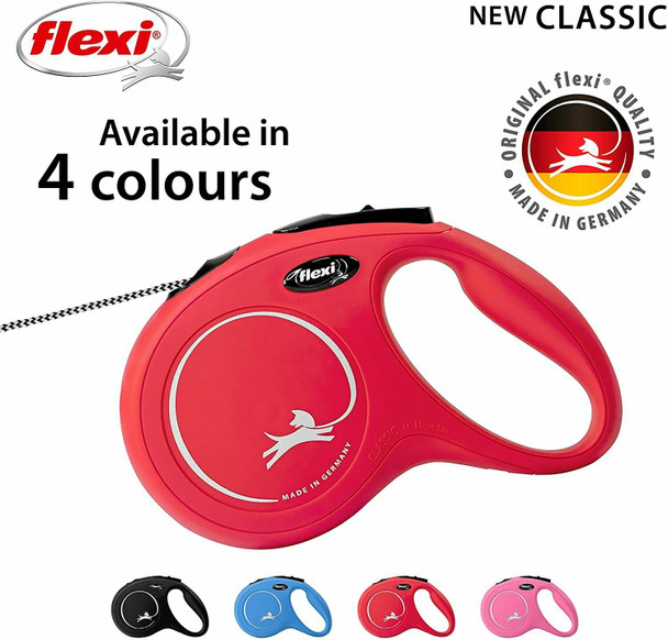 Flexi New Classic Cord Red Medium 8m Retractable Dog Leash/Lead for dogs up to 20kgs/44lbs
